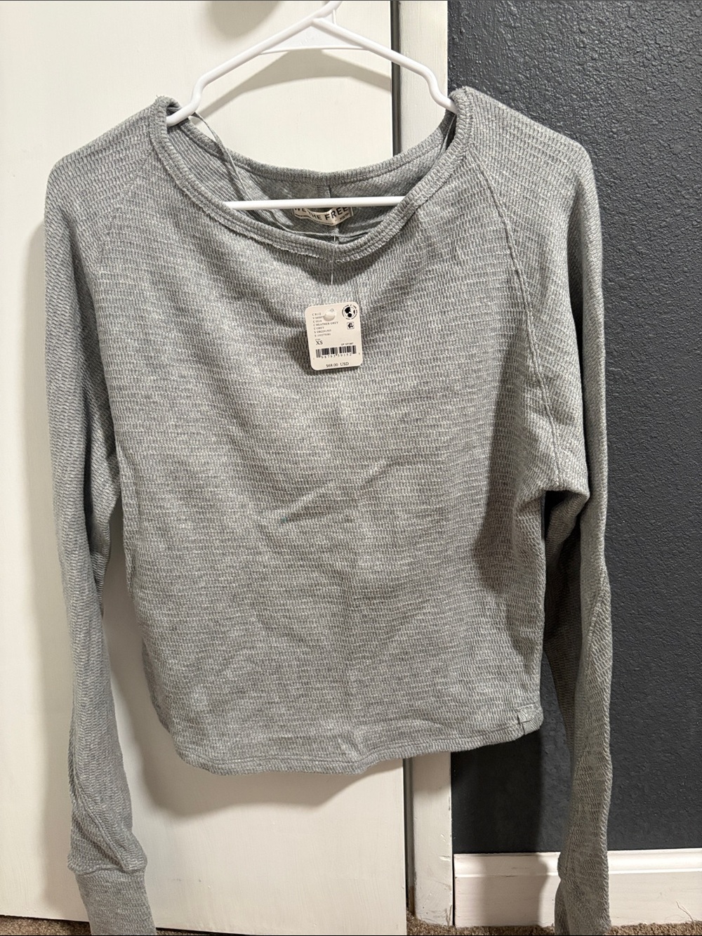 Free People Light Gray Thermal Long Sleeve Tee